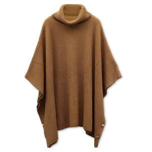 MICHAEL KORS Thermal turtleneck ribbed knit women's poncho topper -Camel/Tan